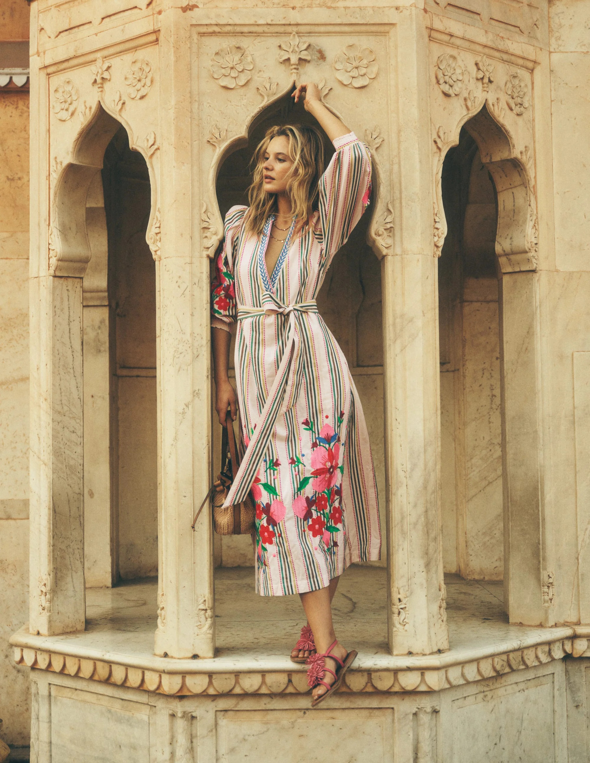 Octavia Cotton Dress-Multi Embroidery Stripe | Boden UK