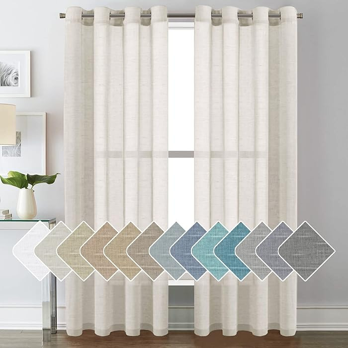 H.VERSAILTEX Natural Linen Sheer Curtains Flax Linen Blended Curtain Panels Living Room, Nickel G... | Amazon (US)