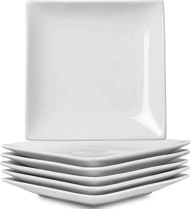 Appetizer Plates Set of 6, 6 Inch Porcelain Dessert Plates, White Stackable Square Salad Plates f... | Amazon (US)