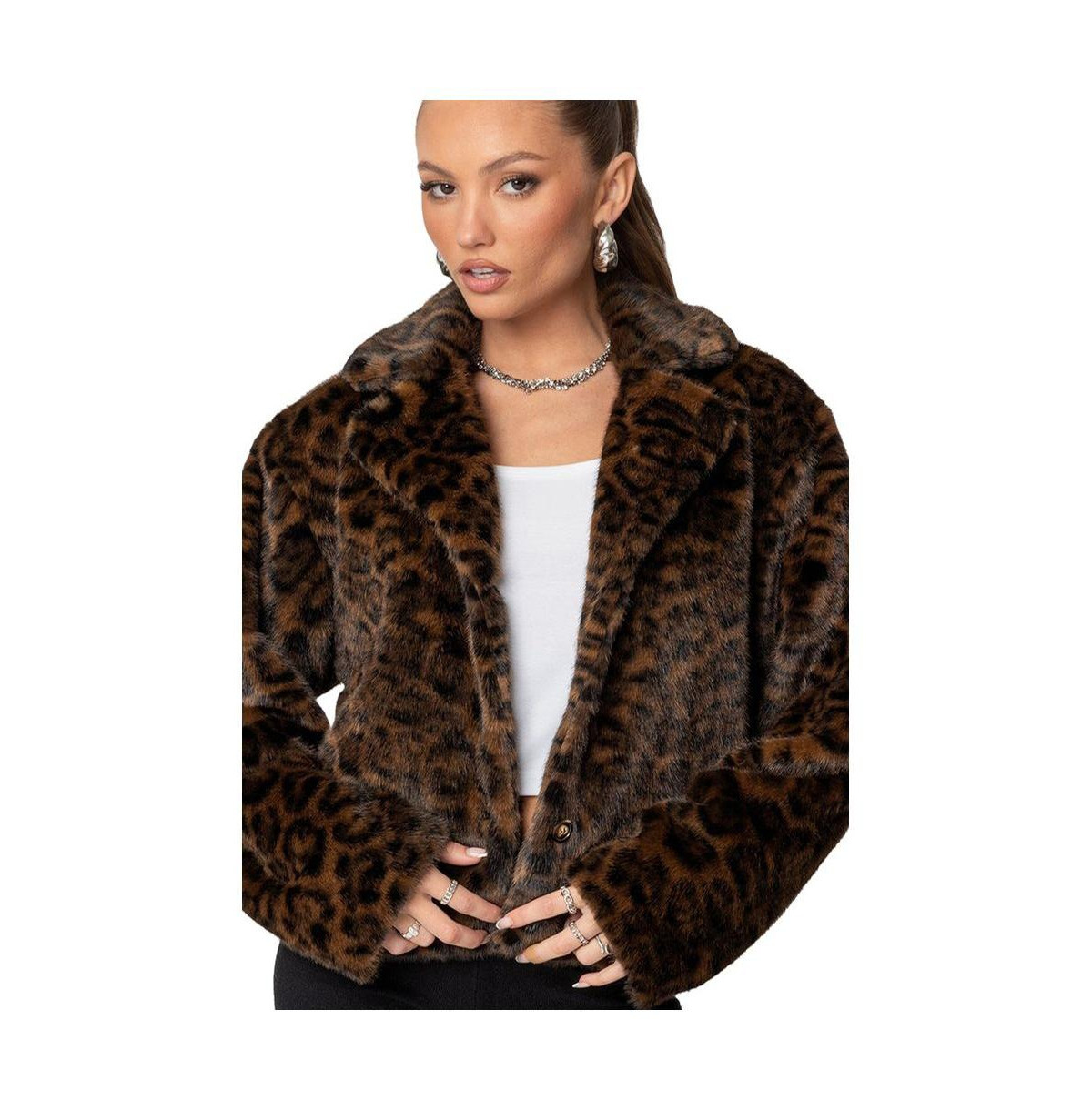 Edikted Womens Lady Leopard Faux Fur Jacket - Brown | Macy's