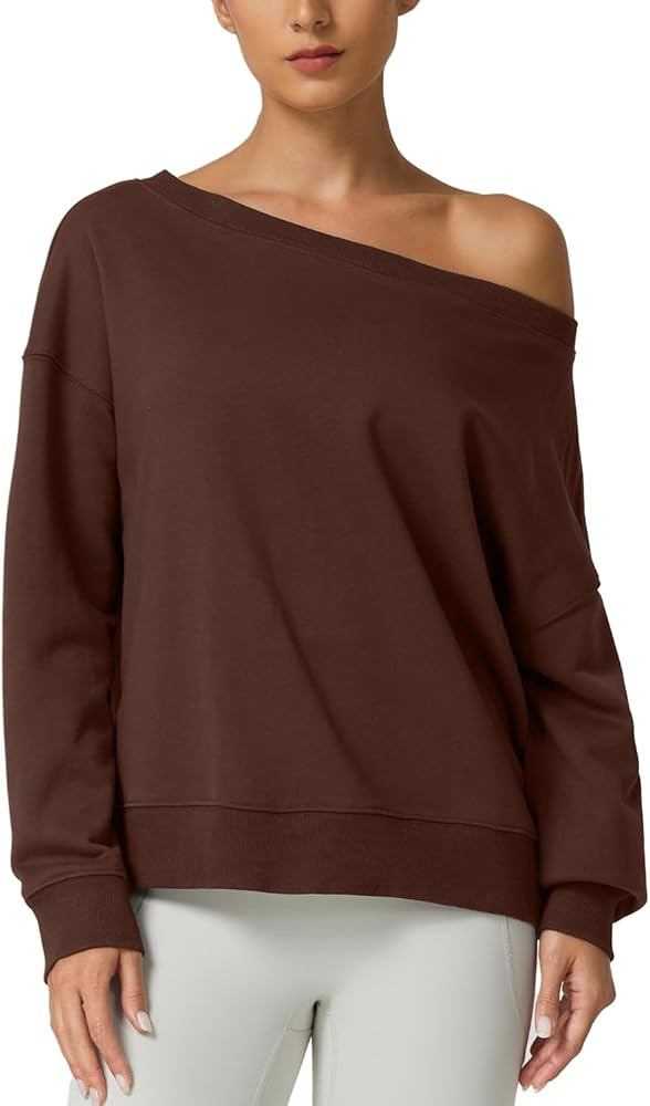 QINSEN Womens Oversized Sweatshirt Long Sleeve Off The Shoulder Pullover Casual Comfy Fall Outfit... | Amazon (US)