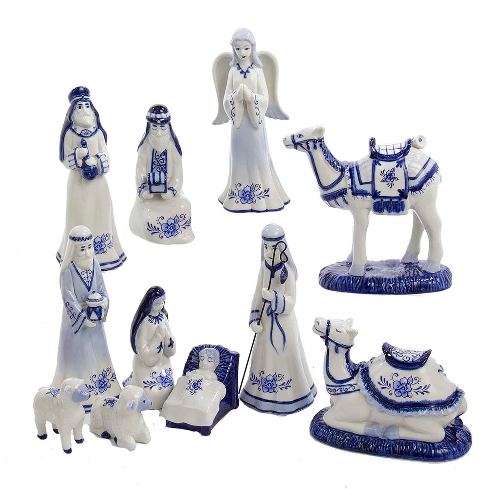 Kurt Adler 1.97-6.7-Inch Porcelain Delft Blue Nativity Set, 11-Piece Set | Walmart (US)