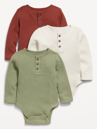 Long-Sleeve Thermal-Knit Henley Bodysuit 3-Pack for Baby | Old Navy (US)
