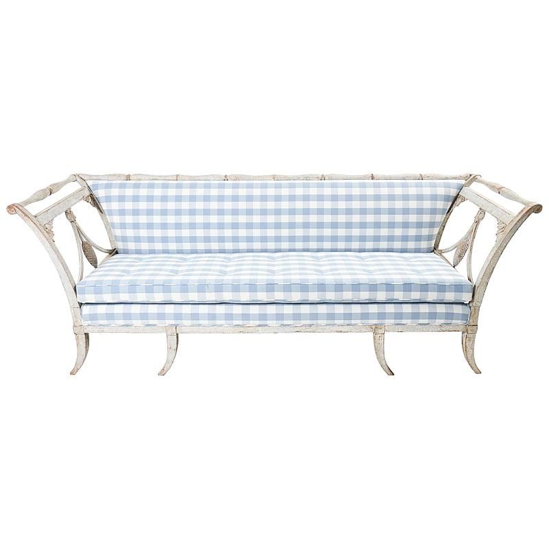 Schumacher 18th Century Antique Swedish Gustavian Sofa with Wood Carving | 1stDibs