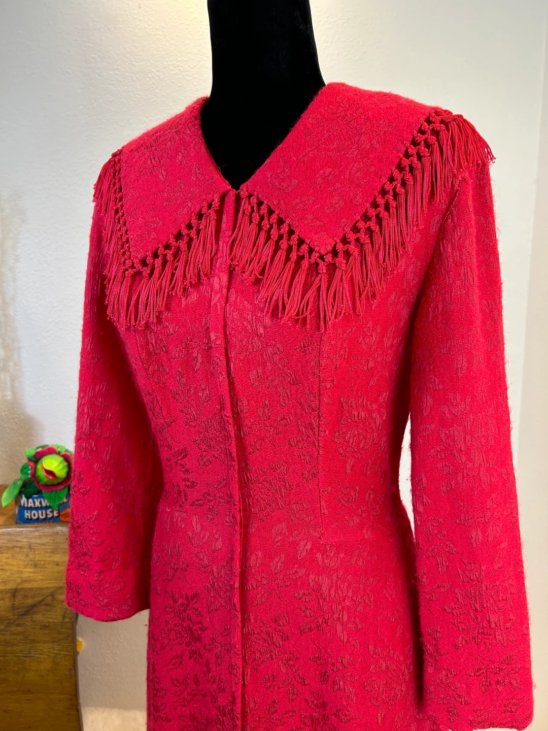 1940s Fringe Robe, Red Floral Zip Front Winter Coat | Etsy (US)