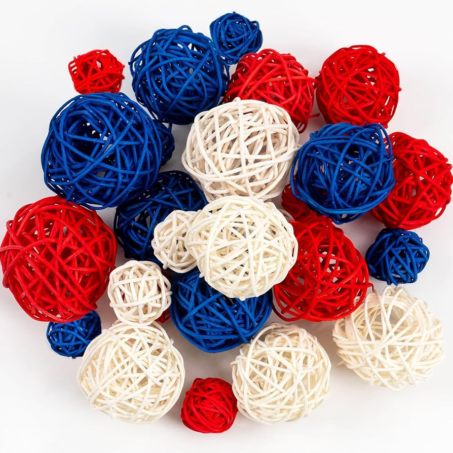 GuassLee 24pcs 4th of July Patriotic Decorative Balls Rattan Decoration - Red Blue White Balls wi... | Amazon (US)