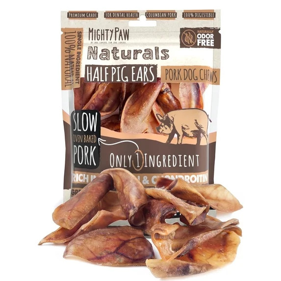 Mighty Paw Half Pig Ears for Dogs, All Natural Dried Single Ingredient Dog Treats (12 Pack) | Walmart (US)