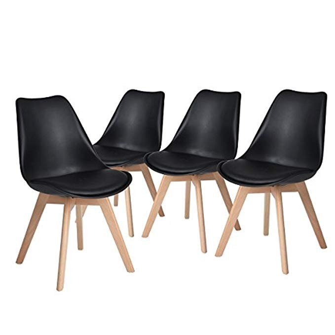 H.JWeDoo Modern Dining Chairs Set of 4,Tulip Kitchen Chairs Eiffel Side Chair Leather Cushion Solid  | Amazon (US)