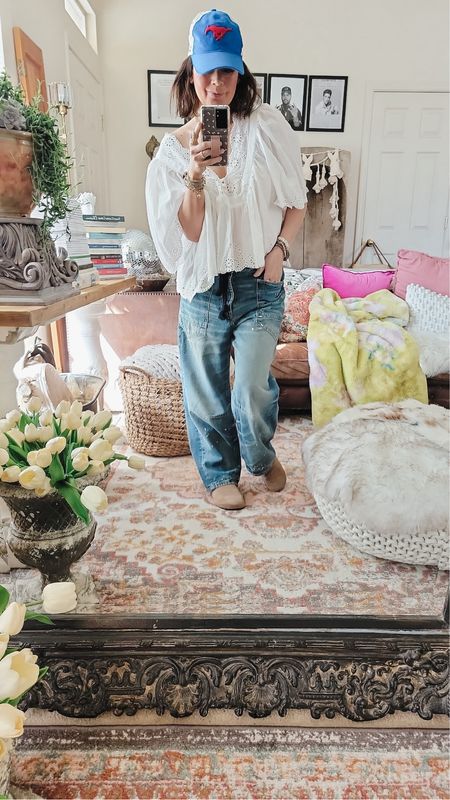 Size 26 in jeans
Small in top
6 in shoes
Free People
Barrel jeans
Spring top
Spring outfit

If shopping Kinsley Armelle use my discount code: ka-countrychichomes

If shopping Victoria Emerson use my discount code: 50Ali

Clog
Comfy outfit
#ootd

#LTKshoecrush #LTKsalealert #LTKstyletip