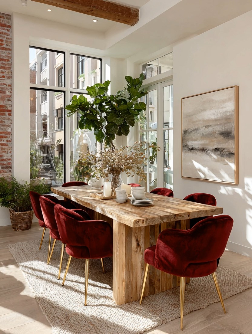 This is what organic luxury really looks like.

At first glance, it feels simple… a natural wood dining table, clean lines, nothing overwhelming. But look closer — this is where intention changes everything.

Start with the foundation.
A solid, natural wood table grounds the space. It brings warmth, texture, and that organic, lived-in feeling.

Then comes the transformation.

Swap in burgundy velvet chairs.
That one decision shifts the entire mood — from simple to statement. Rich, deep, and undeniably elegant.

And then… the subtle luxury.

Those gold legs.
Not loud, not flashy — just enough to add warmth and a quiet, refined finish.

This is understated luxury.
The kind that doesn’t try too hard… but still turns heads.

Complete the look with a fiddle leaf fig in the corner — bringing height, life, and balance to the space.

And just like that, your dining area feels curated, intentional, and designer-led.

We’ve curated the full edit — from natural wood tables to velvet chairs and finishing accents — so you can recreate this effortlessly.

Because true elegance is never accidental.

#DiningRoomDecor #UnderstatedLuxury #HomeStyling #ElegantLiving 

 #LTKHome