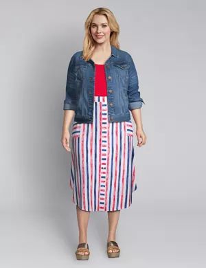 Striped Crepe Midi Skirt | Lane Bryant (US)