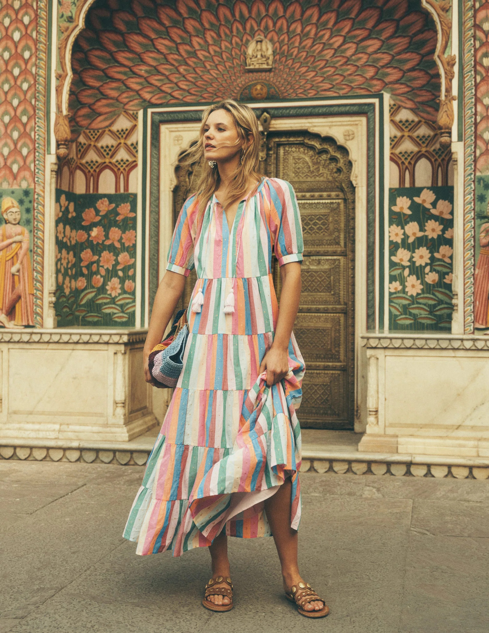 Multi Tiered Maxi Dress-Multi Clipped Stripe | Boden (US)