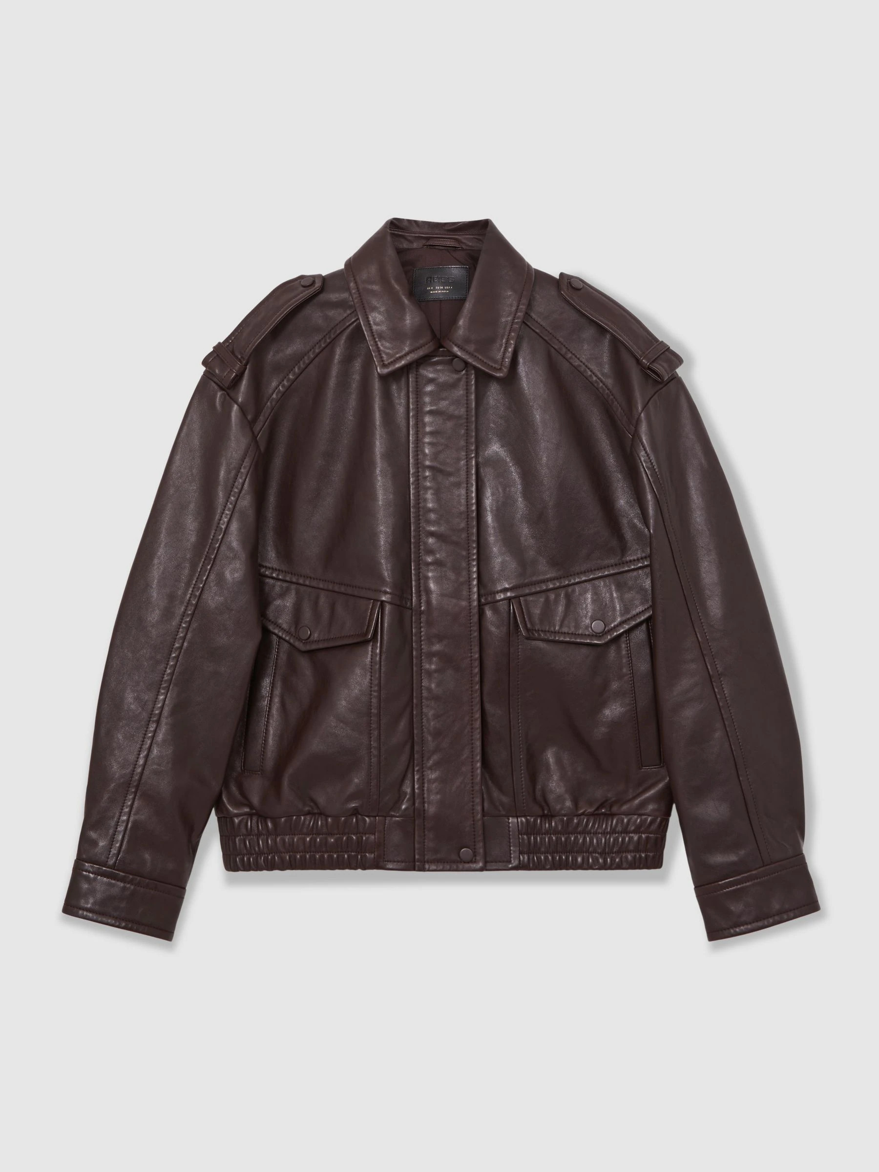 Reiss Reiss Aubergine Peyton Oversized Leather Jacket | Next US
