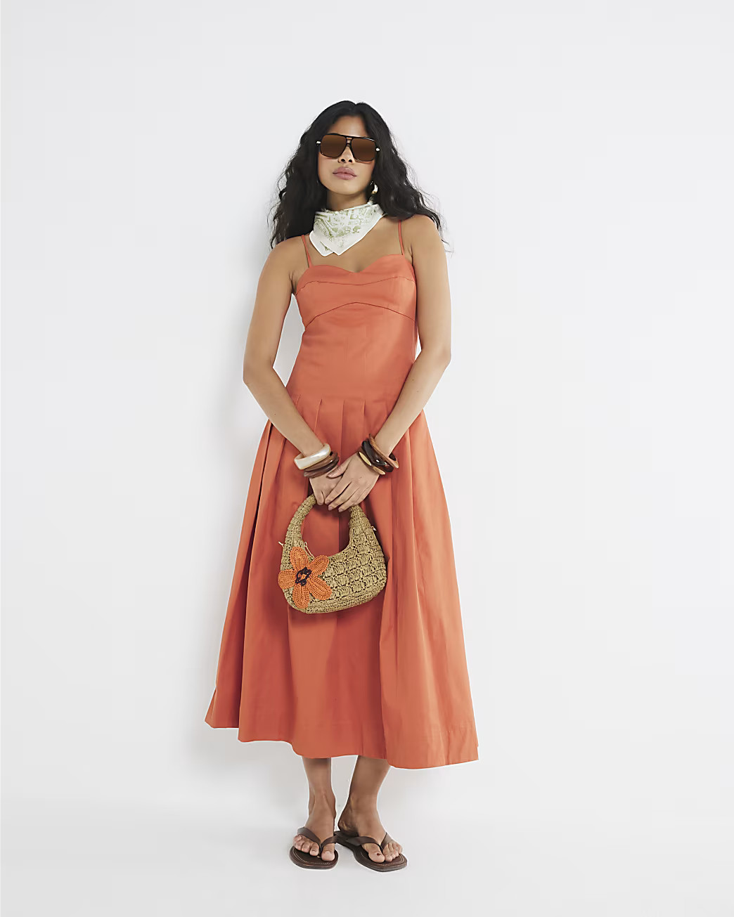 Rust Sleeveless Strappy Corset Midi Dress | River Island UK & IE