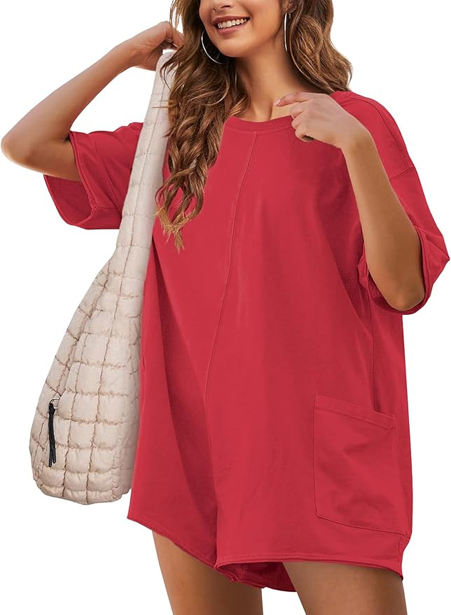 Yeokou Rompers for Women Casual Short Sleeve Oversized Athletic Workout Reversible Hot Shot Tee R... | Amazon (US)