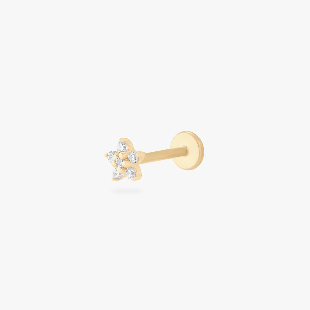 14K CZ Flower Flatback Stud | Studs