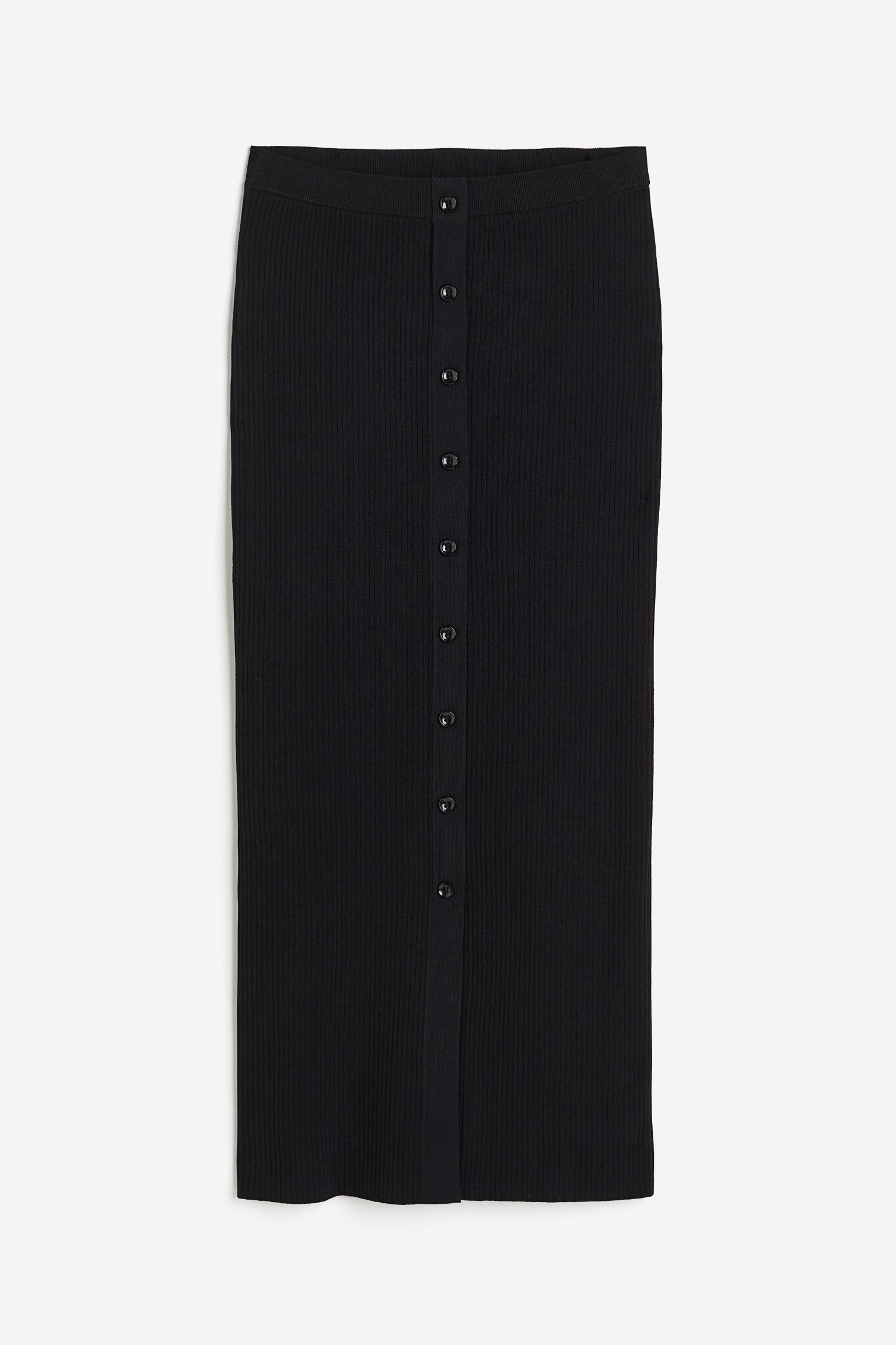 Button-front rib-knit skirt - Black - Ladies | H&M GB | H&M (UK, MY, IN, SG, PH, TW, HK)