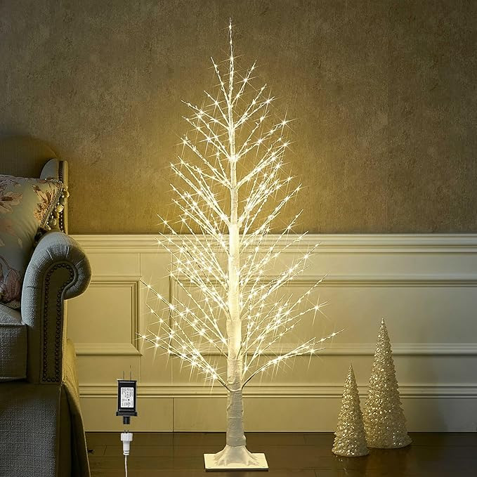 Hairui Lighted White Tree with 450 LED Fairy Lights 4FT, Alpine Tree with Lights Plug in for Indo... | Amazon (US)