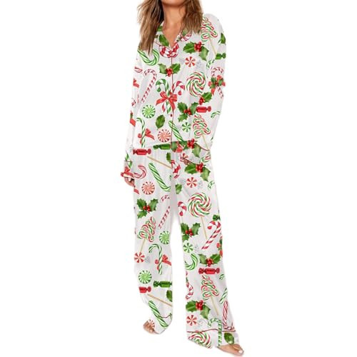 Juakoso Women Christmas Pajamas Sets Cute Xmas Long Sleeve Pants Pjs Santa Claus Printed Nightwear Sleepwear | Amazon (US)