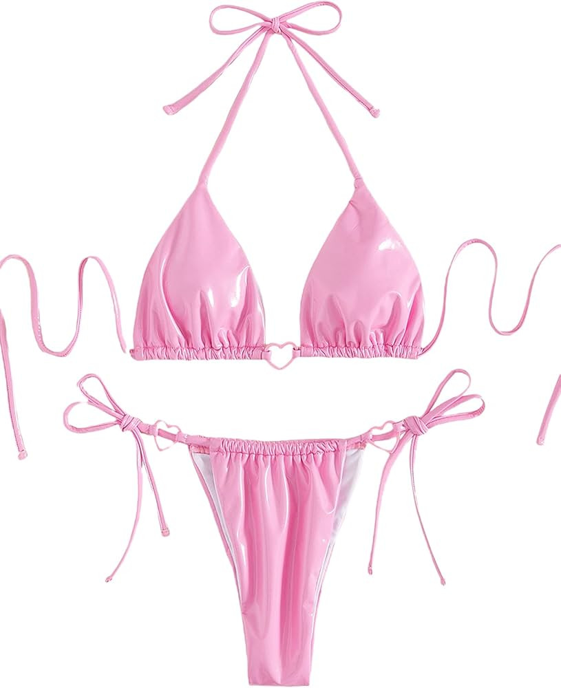 SOLY HUX Women's Metallic Halter Top Two Piece Swimsuit Tie Side Triangle Bikini | Amazon (US)