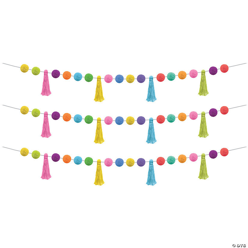 Teacher Created Resources Colorful Pom-Poms and Tassels Garland, Pack of 3 | Oriental Trading Company