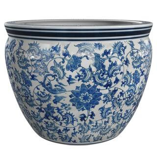 Oriental Furniture 16 in. Floral Blue and White Porcelain Fishbowl BW-16FISH-BWFL - The Home Depo... | The Home Depot