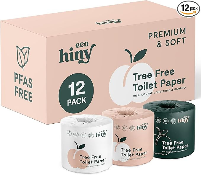 ecoHiny Premium & Soft Bamboo Toilet Paper | PFAS Free | 12 Mega Rolls, 3 ply & 350 Sheets | Non ... | Amazon (US)