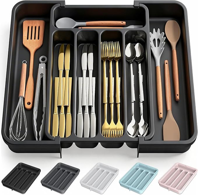 Aujen Silverware Organizer - Expandable Kitchen Drawer Organizer, Adjustable Utensil Organizer, C... | Amazon (US)