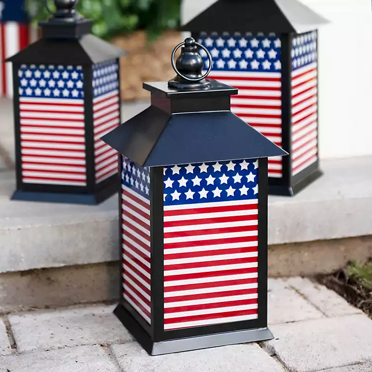 LED Black Metal American Flag Lantern, 14 in. | Kirklands