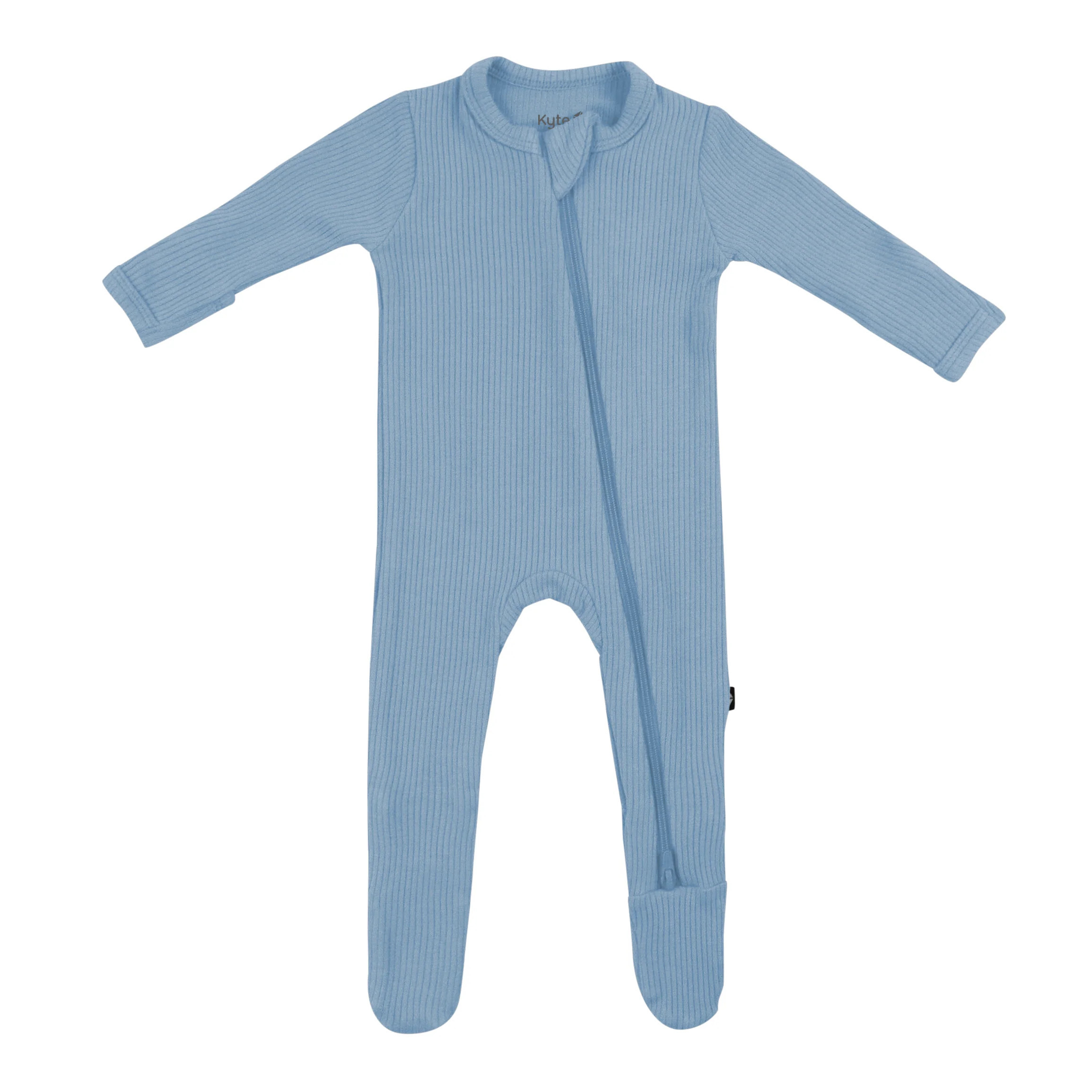 Ribbed Zipper Footie in Slate | Kyte BABY