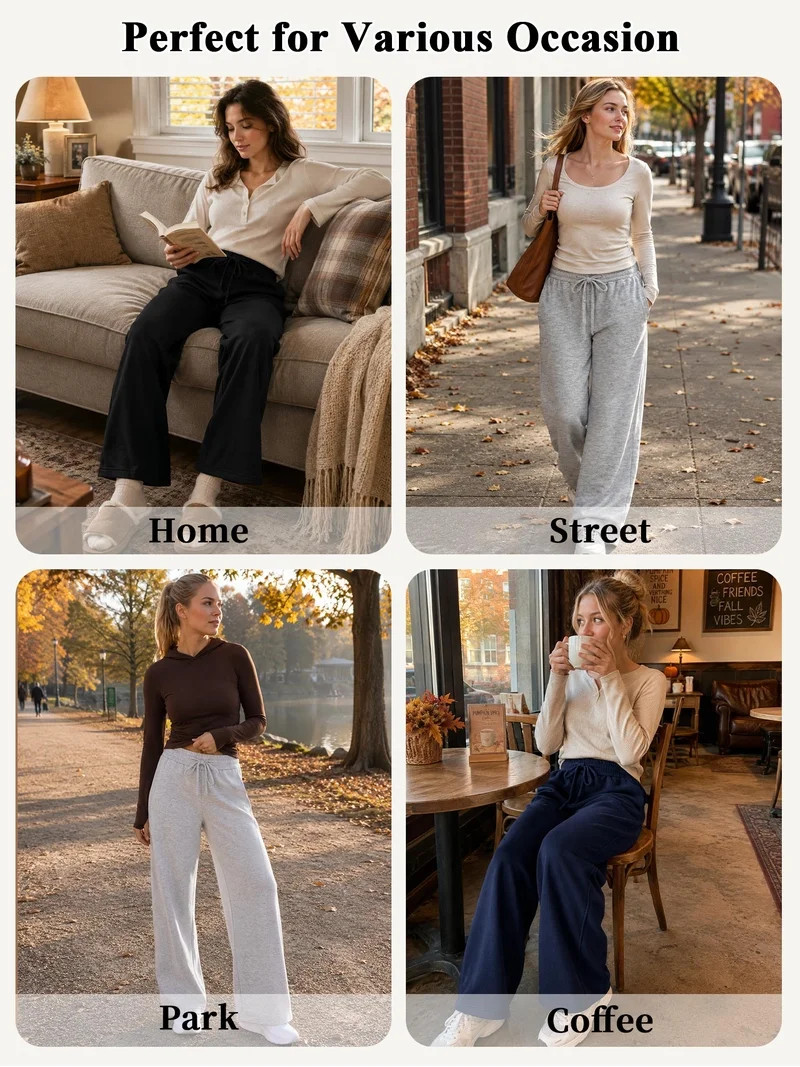 TEMOFON Womens Barrel Sweatpants Wide Leg Sweat Pants Elastic Waisted Trousers with Pockets Draws... | Walmart (US)