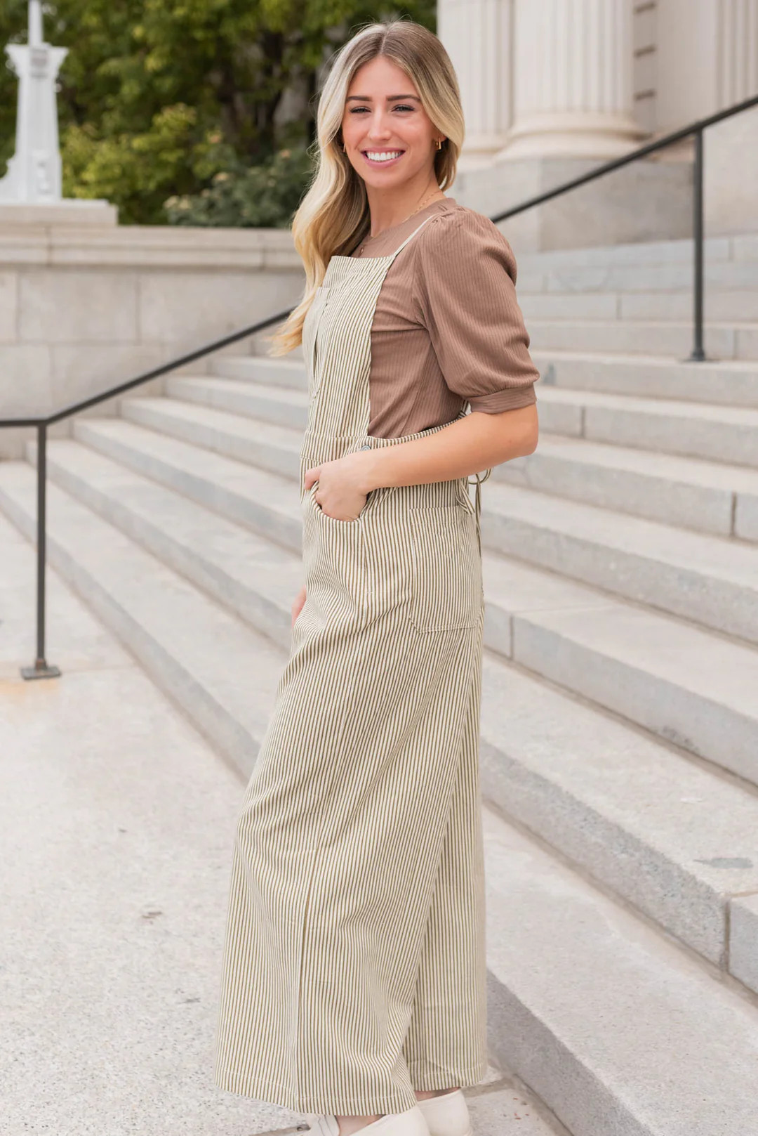 Annalynne Olive Stripe Overalls | My Sister's Closet Boutique