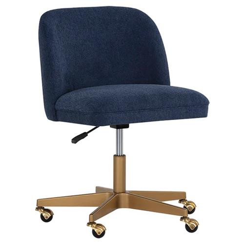 Sunpan Kenna Hollywood Regency Navy Upholstered Gold Steel Office Chair | Kathy Kuo Home