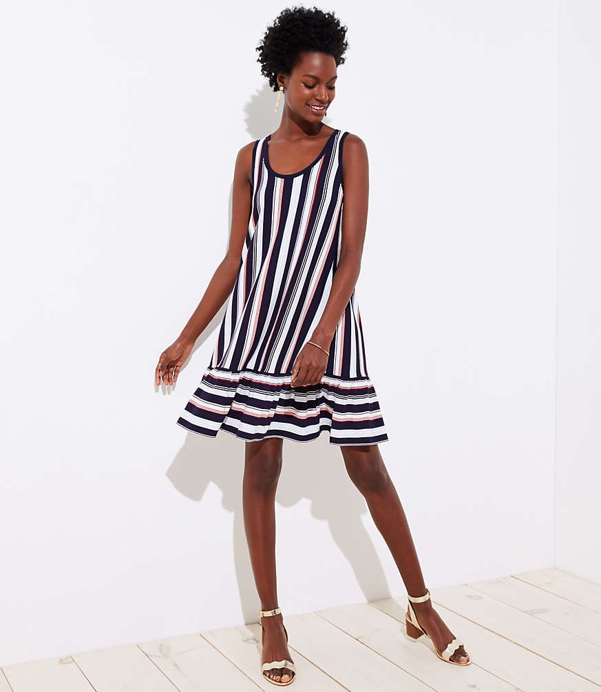Striped Flounce Sleeveless Swing Dress | LOFT