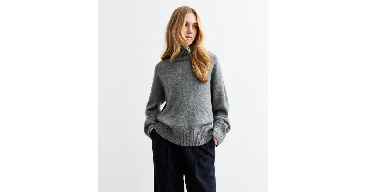 Grey Knit Stand Collar Oversized Jumper
						
						Add to Saved Items
						Remove from Saved I... | New Look (UK)