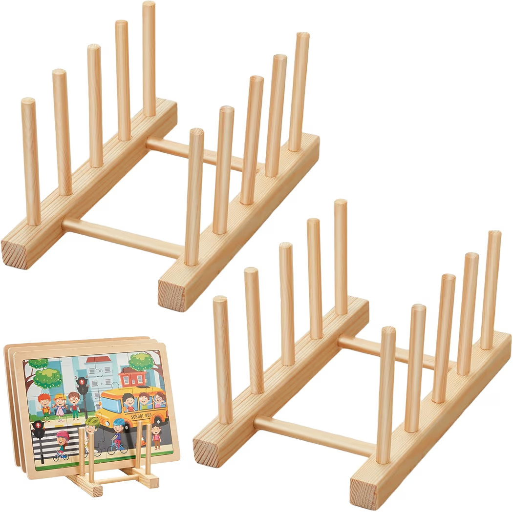 Barydat 2 Pcs Wooden Puzzle Display Stand Jigsaw Holder Rack Puzzle Pot Lid Storage Organizer She... | Amazon (US)
