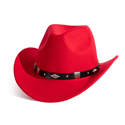 Gossifan Women Men Western Cowboy Cowgirl Hat Fedora Hat with Belt-Black Belt red | Amazon (US)