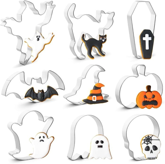 QtoiKce Halloween Cookie Cutters Set,9 Piece Stainless Steel Metal Halloween Cookie Cutters Shape... | Amazon (US)