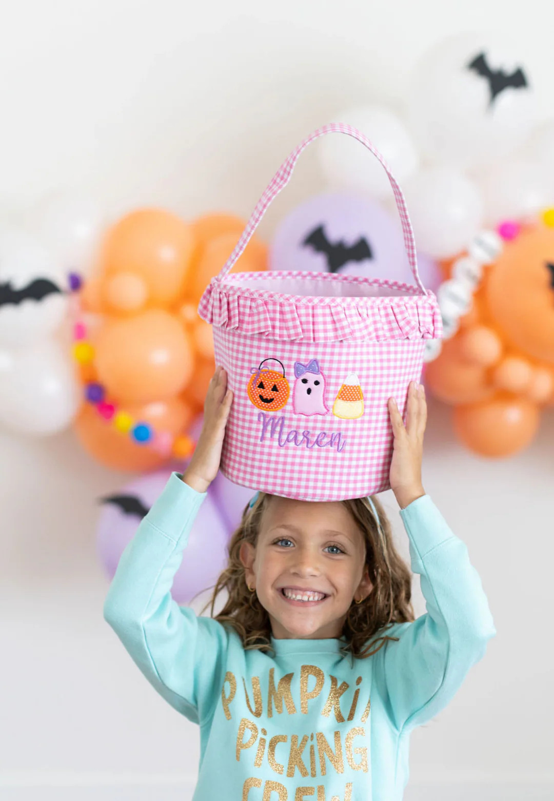 Girls Personalized Halloween Trick or Treat Bag: Pink Gingham Candy Basket - Etsy | Etsy (US)