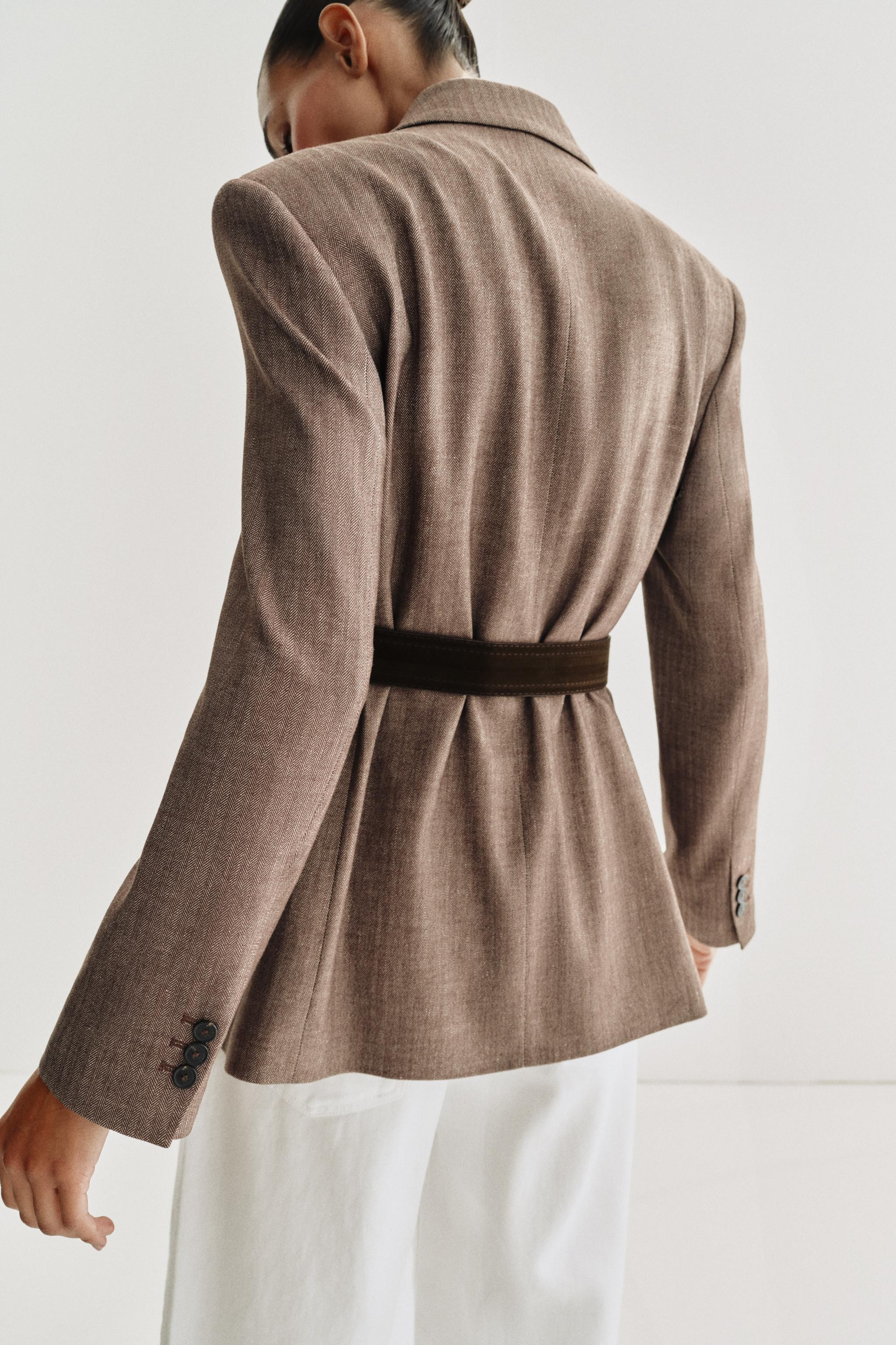 HERRINGBONE BLAZER WITH BELT | Zara UK