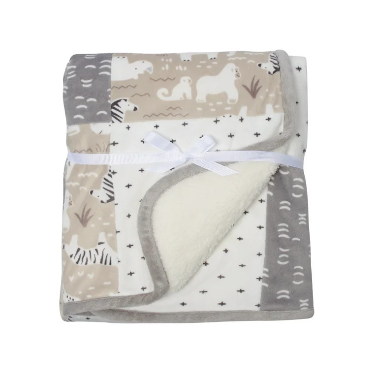 Modern Moments by Gerber Baby & Toddler Boy Patchwork Blanket with Sherpa, Grey Safari | Walmart (US)