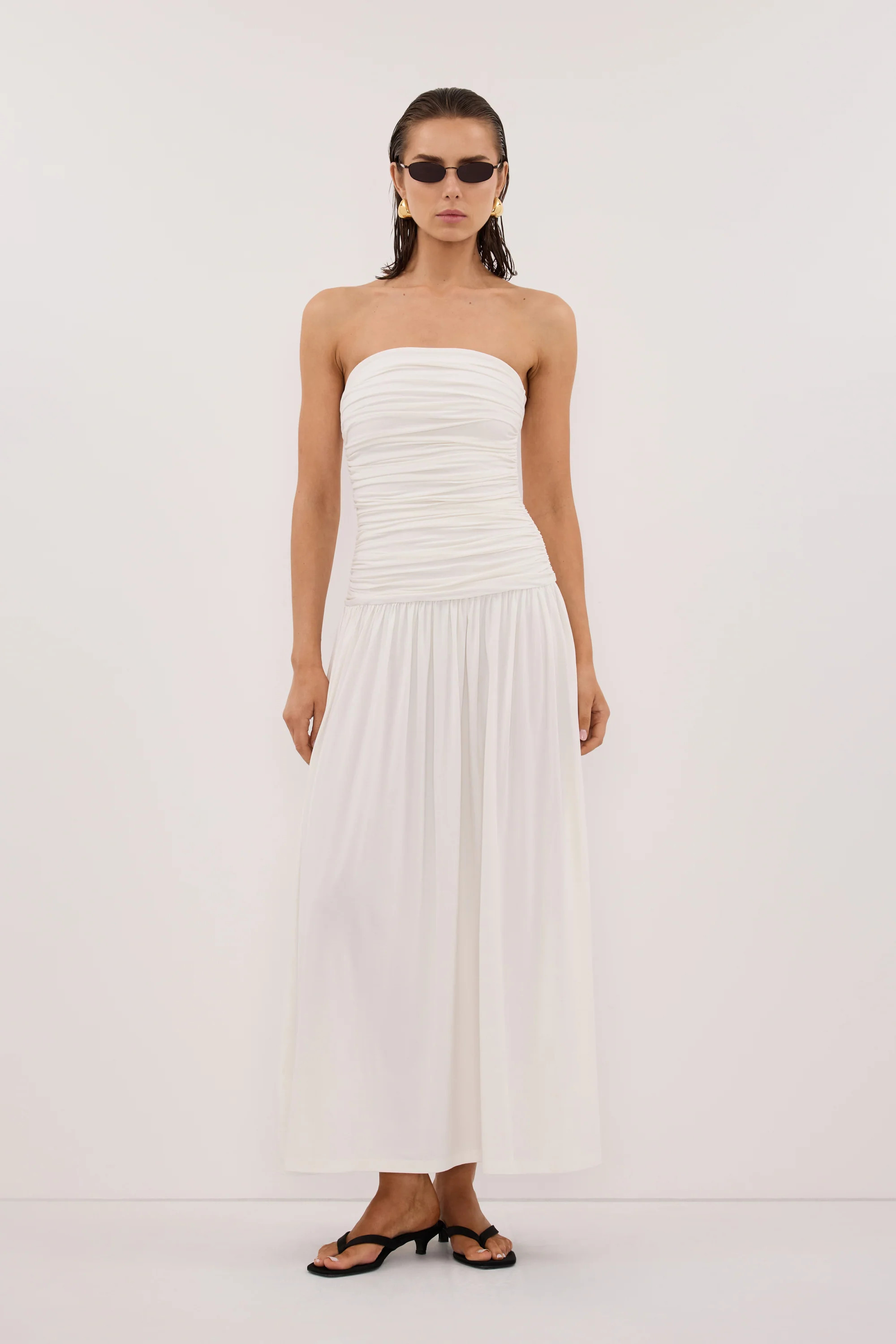 SHARI OFF WHITE BANDEAU MIDI DRESS | DISSH