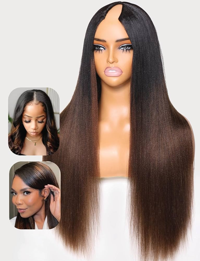 UNICE Seamless Edge V Part Wigs Human Hair Yaki Straight Glueless Wigs Human Hair Clip in Vpart W... | Amazon (US)