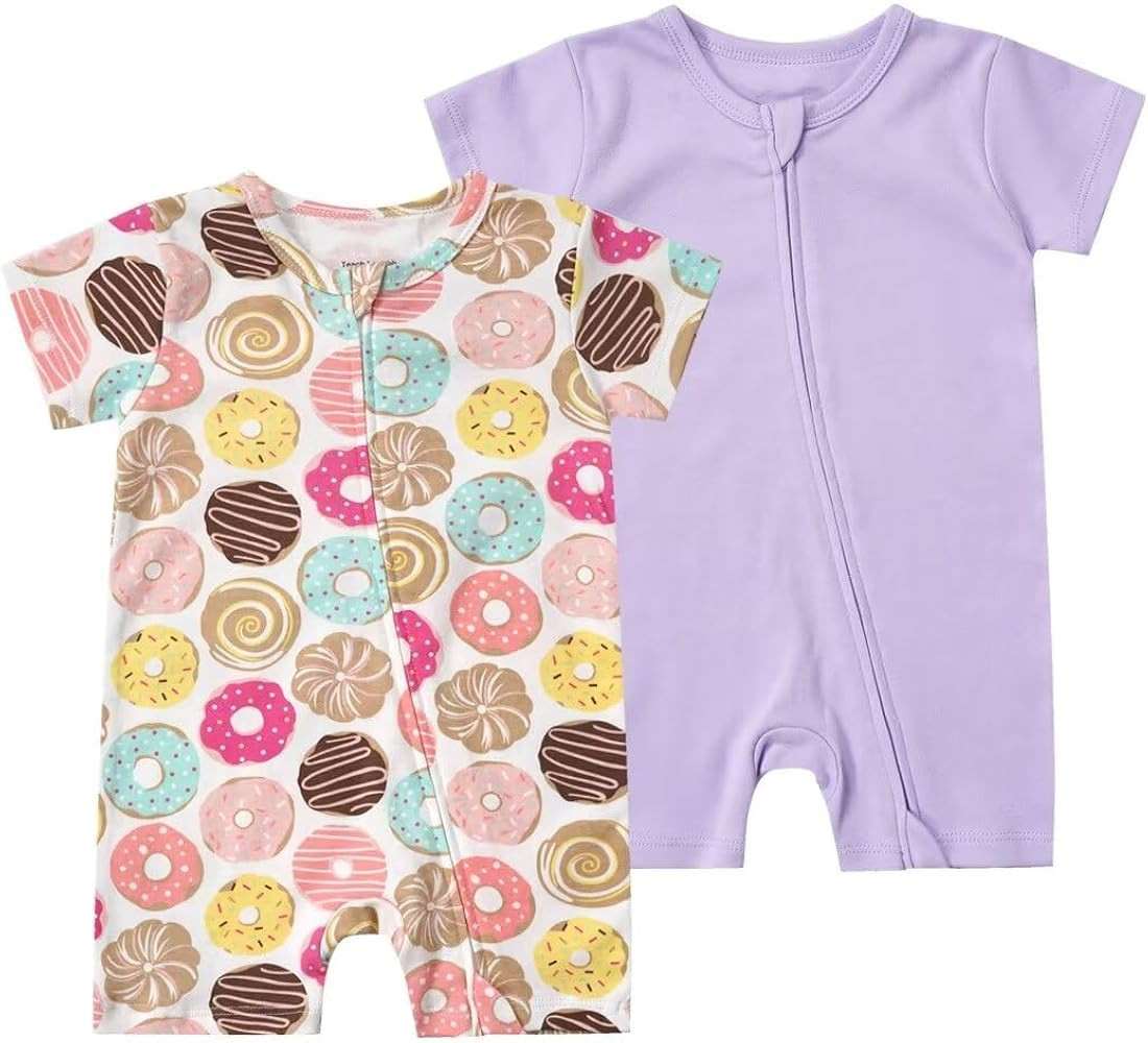 Teach Leanbh Unisex Baby 2 Pack Pajamas Cotton Short Sleeve 2 Way Zipper Printing Soild Romper Ju... | Amazon (US)