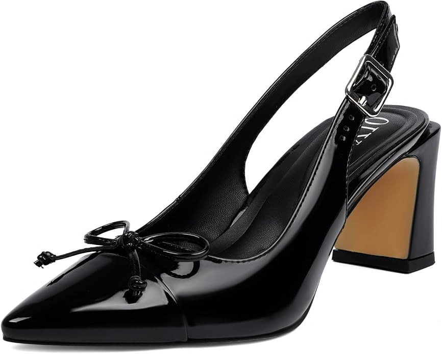 QIY Womens Pumps Pointed Closed Toe Chunky Heel Slingback Heels for Women | Amazon (US)