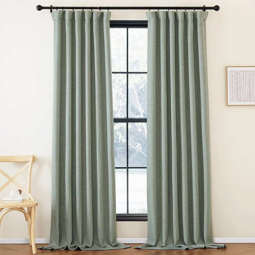 NICETOWN Room Darkening Sage Green Faux Linen Curtains for Bedroom, Rod Pocket/Back Tab/Hook Belt... | Amazon (US)