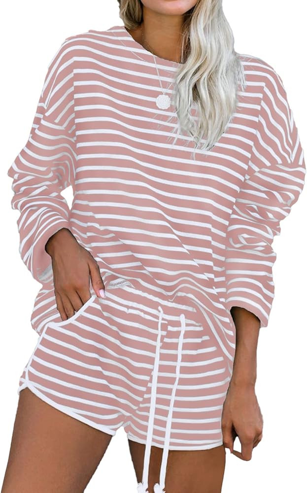Basicspace Womens Cotton Pajamas Set Long Sleeve Tops and Shorts PJ Set 2 Piece Sleepwear Casual ... | Amazon (US)