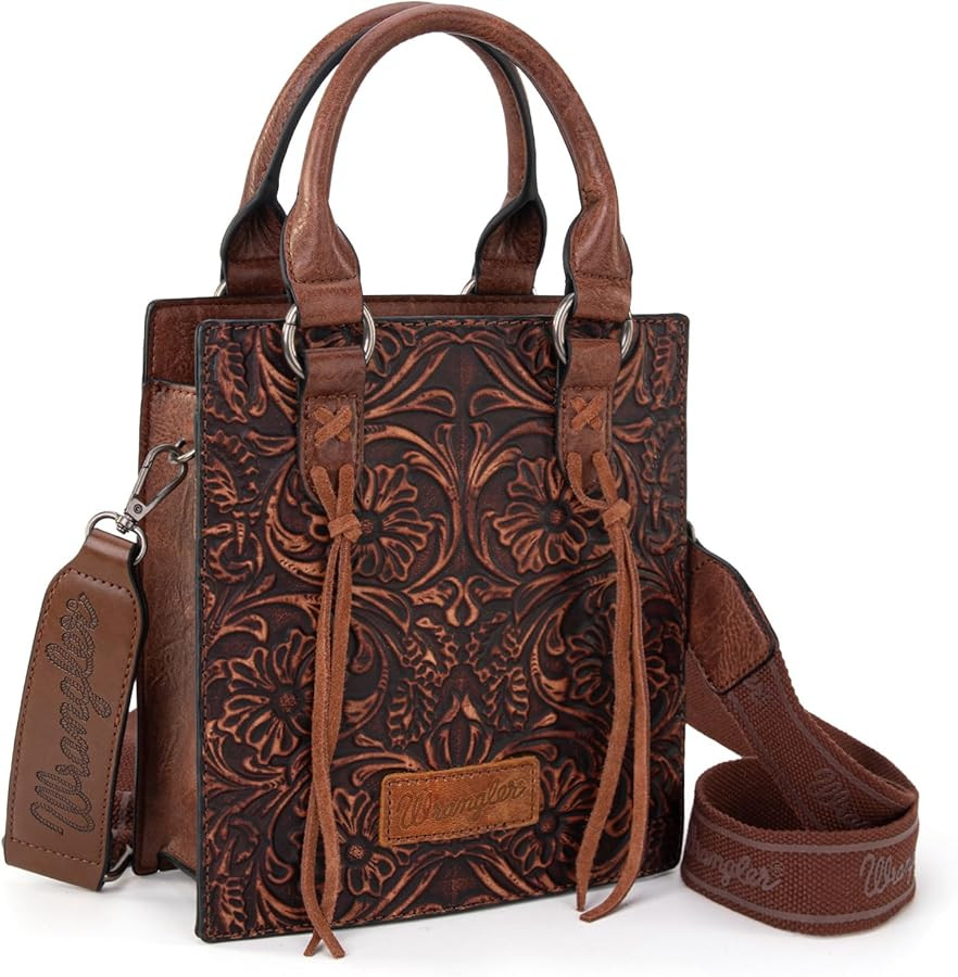 Wrangler Embossed Crossbody Purse for Women Top Handle Fringe Handbags and Western Mini Tote | Amazon (US)