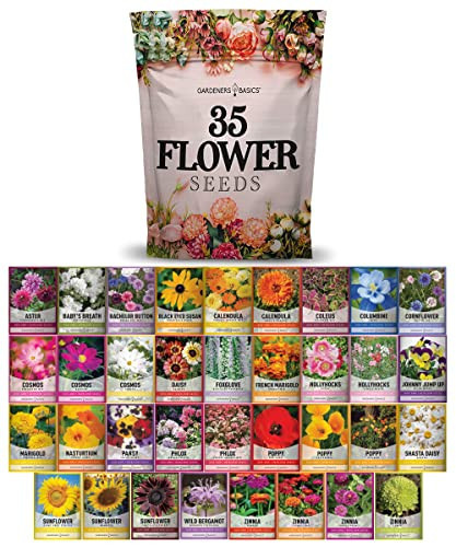 Gardeners Basics, Flower Seeds Packets for Planting 35 Individual Varieties Perennial, Annual, Wildflower Seeds for Planting Outdoors for Bees and Butterflies - Semillas de Flores Hermosas | Amazon (US)