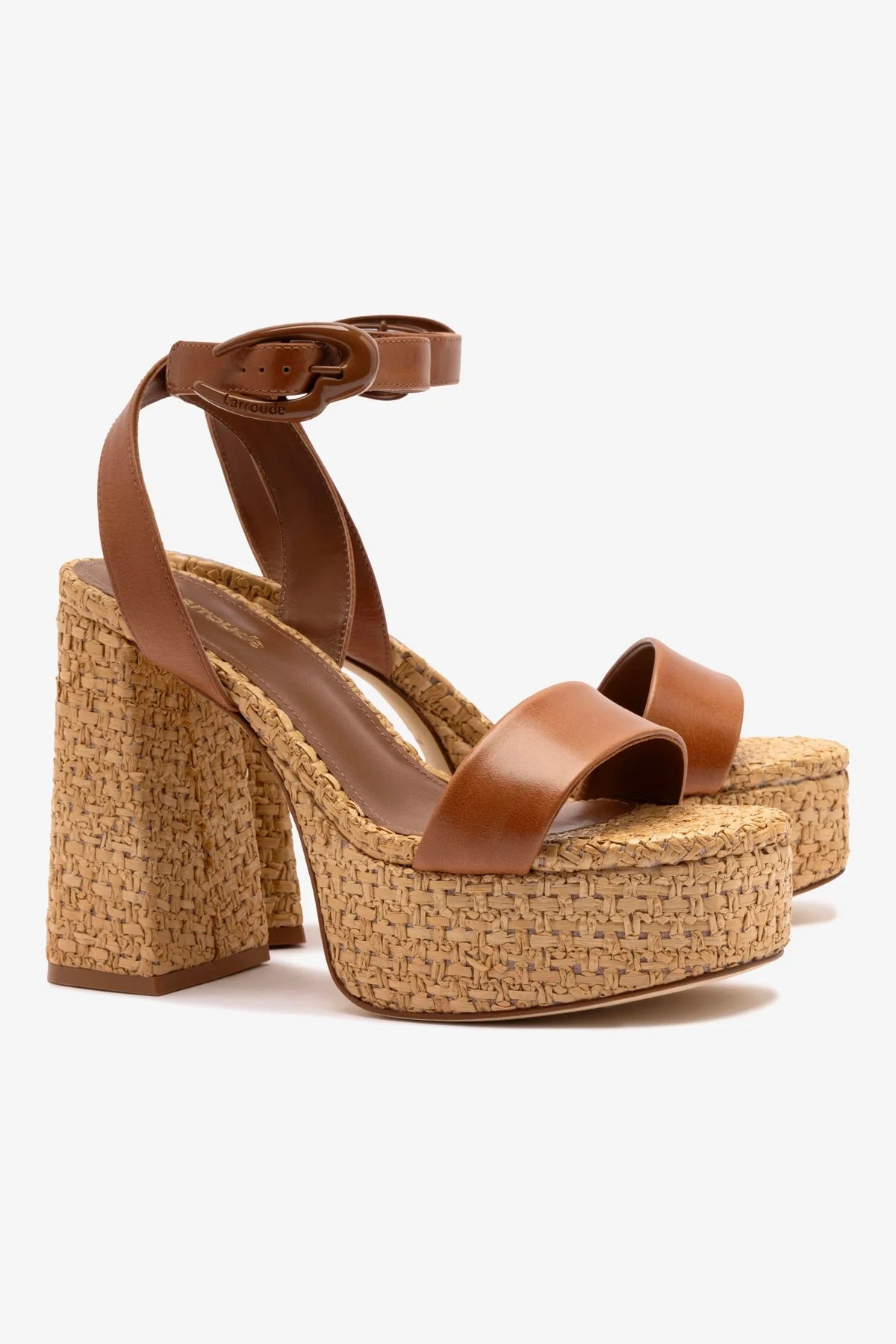 Dolly Verona Sandal In Caramel Leather and Natural Raffia | Larroude